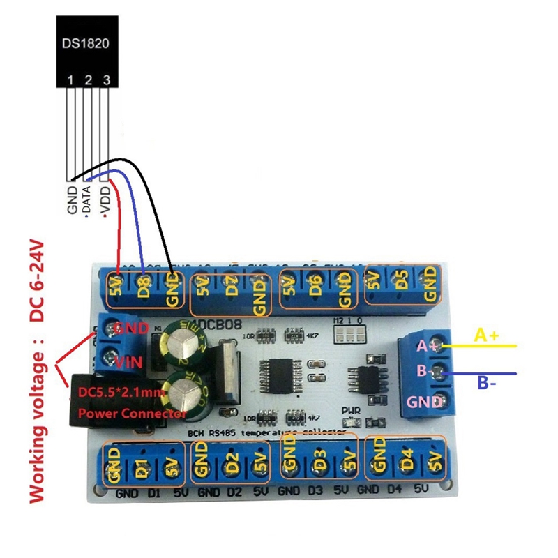 ELETECHSUP 8Ch Ds18b20 Rs485 M - Ds18B20 Temperature Sensor ulasan dan harga
